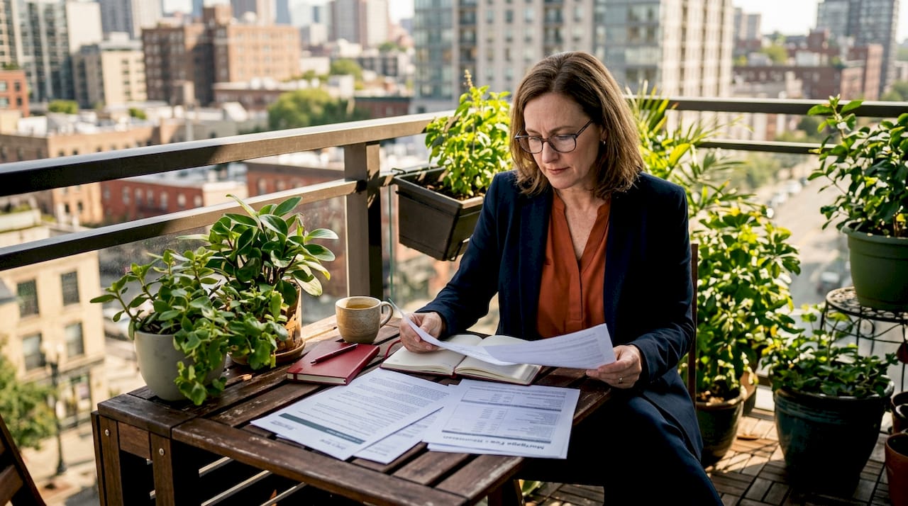 Homebuyer reviewing mortgage fee documents