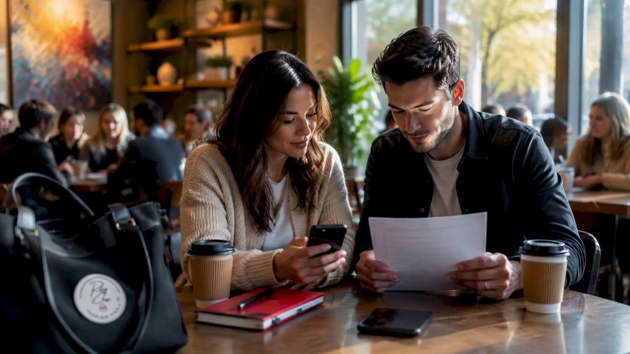 Couple calculating home down payment