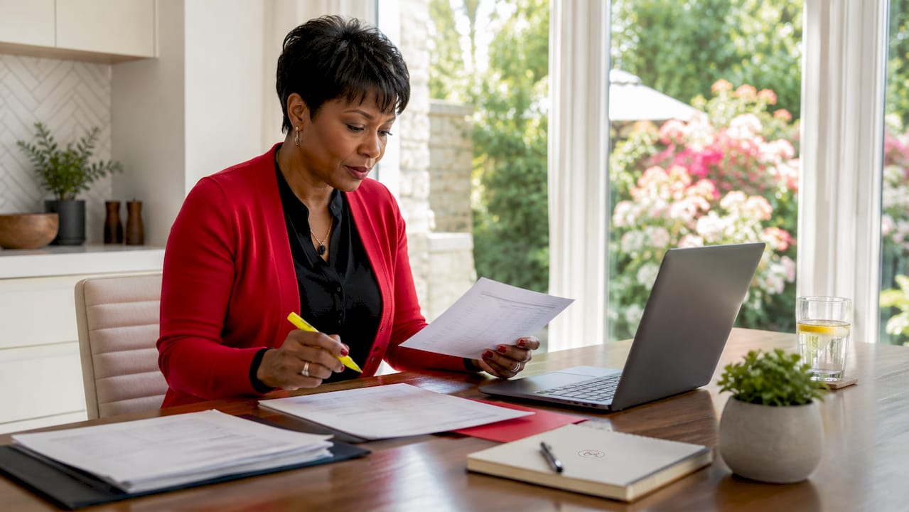Woman reviewing mortgage interest documents