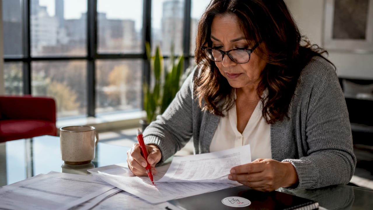 Woman reviewing mortgage refinancing documents