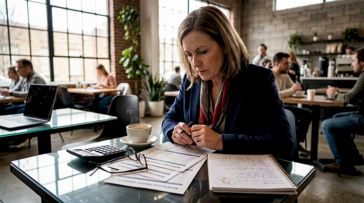 Financial analyst reviewing mortgage profit reports