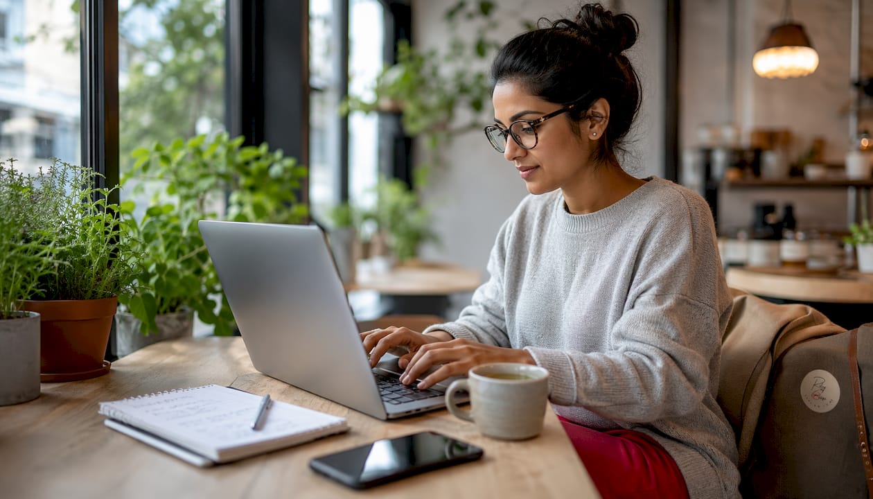 Ecommerce seller researching inventory software at home